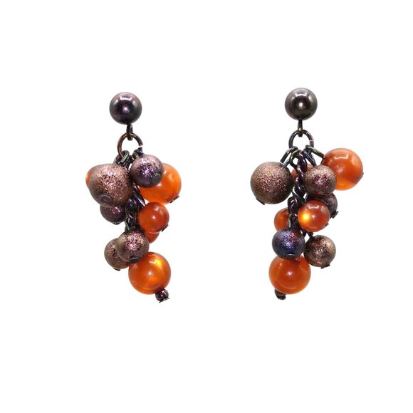 Shimmering Brown Moonglow Earrings, Lucite Beads mixed with Darker Bronze - Picture 1 of 3